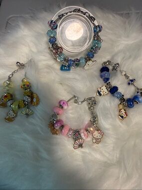 Hello Kitty Charm Bracelets Set - Pink, Blue, Yellow, Aqua